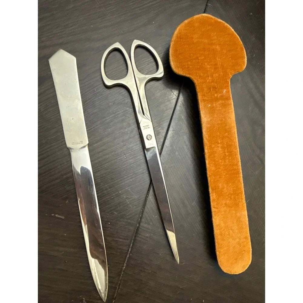 Vintage Ad-Craft Solingen Germany Zodiac Letter Opener and Scissors Desk Set